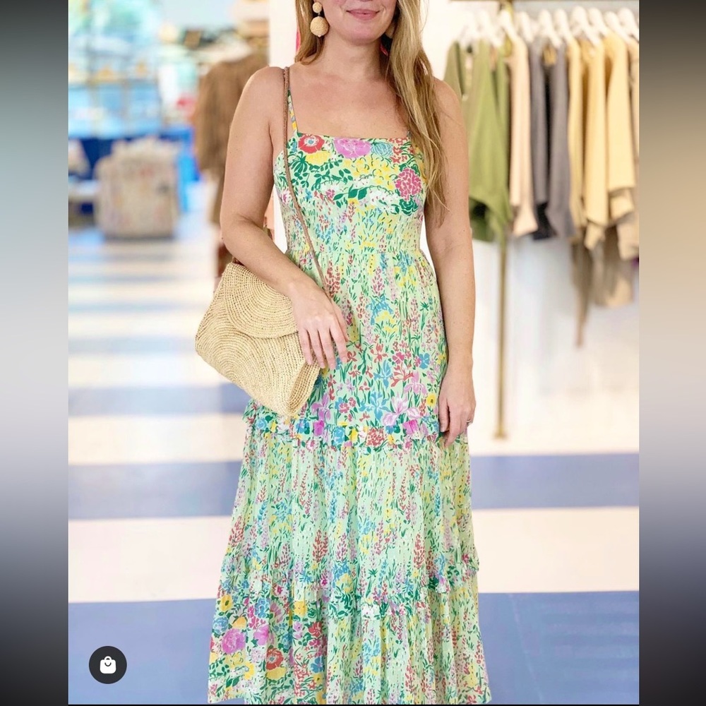 NEW Banjanan Hazel Tiered Maxi Dress in Dawn Chorus Pistachio Green, XS